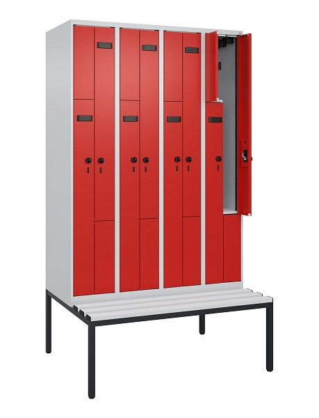 C+P Z-Spind Evolo PLUS, 8 Fächer, 2120x1200x815mm, 7035/3020, Drehriegel, Sitzfläche Kunststoff, Sitzbank, 0490537-408 S10059