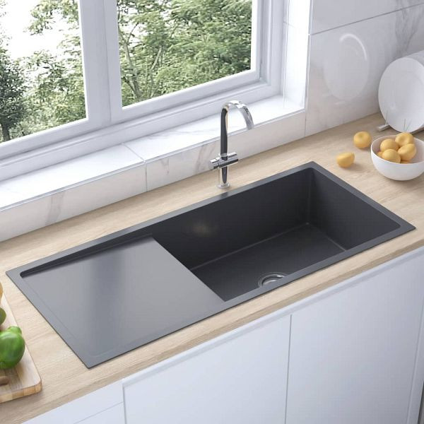 vidaXL Handgemachte Einbauspüle Schwarz Edelstahl, 51527