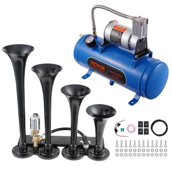 VEVOR 190 W Zughupen-Set, 4, 150 dB, 12 V 90-120 psi Luftkompressor, 6 L Tank mit Manometer, QLBYCQGTZ12VRGCVHV9