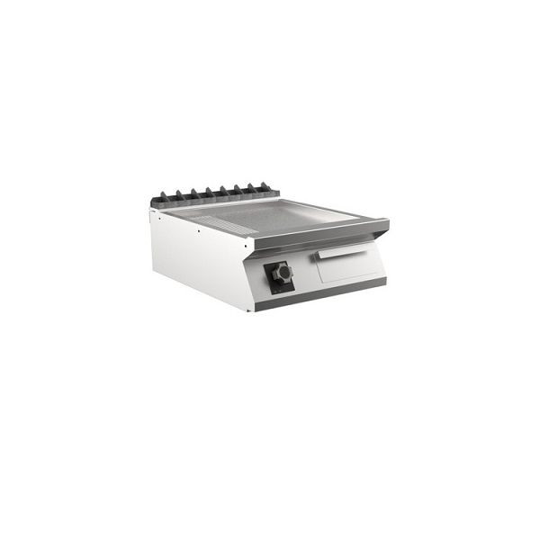 Mareno M1-700 elektrische Grillplatte mit 2/3 glatter und 1/3 gerippter Mattchromplatte, 60cm, 600(B)x750(T)x250(H)mm, FT76EMCST, 171.245