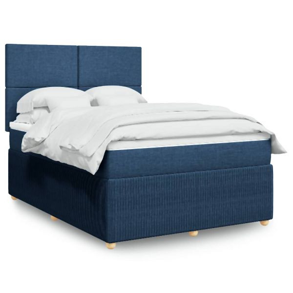 vidaXL Boxspringbett mit Matratze Blau 140x190 cm Stoff, 3292050