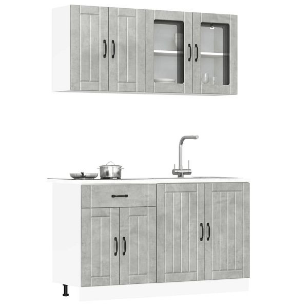 vidaXL 4-tlg. Küchenschrank-Set Kalmar Betongrau Holzwerkstoff, 3314865