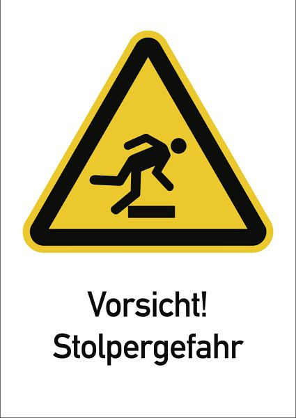 Moedel Vorsicht! Stolpergefahr ISO 7010, Kombischild, Aluminium, 262x371 mm, 98961
