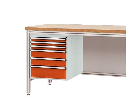 Manuflex Gehäuse-Unterbau für ALU-Arbeitstische, Nutzhöhe 500 mm mit 6 Schubfächern, für Tischtiefe 800 mm, Rotorange, ZB4922.2001