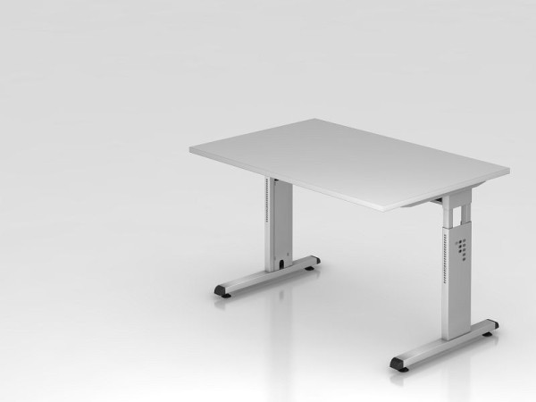 Hammerbacher Schreibtisch C-Fuß 120x80cm Grau/Silber, Arbeitshöhe 65-85 cm, VOS12/5/S