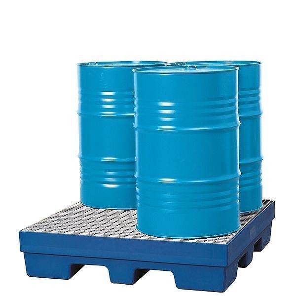 asecos Auffangwanne PE-LD Blau GiR verzinkt Einfahrtaschen Volumen 225L, 1240x1240x270mm, 21838