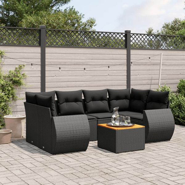 vidaXL 7-teilig Garten-Sofagarnitur mit Kissen Schwarz Poly Rattan, 3224900