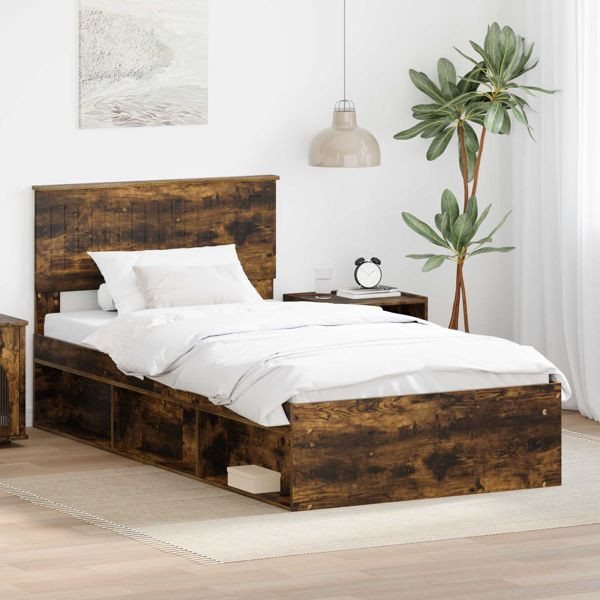 vidaXL Bettrahmen Geräucherte Eiche 100 x 200 cm Massives Kiefernholz, 3410640