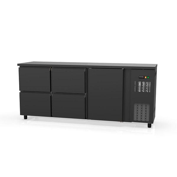 Vaiotec TOPLINE Barkühltisch 530 schwarz / 1 Tür & 4 Schubladen, 202,5x53x85 cm, 11402
