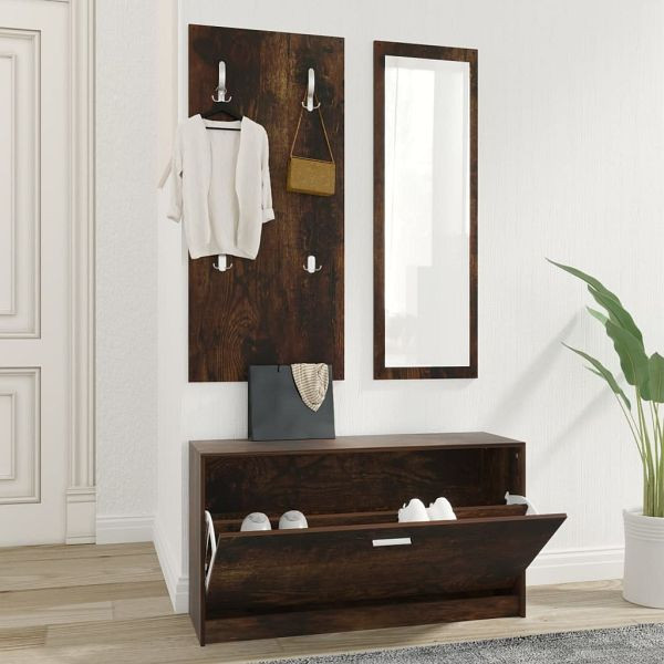 vidaXL 3-teilig Flurmöbel-Set Räuchereiche Holzwerkstoff, 342574