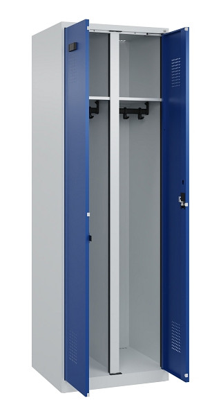 C+P Schwarz-Weiß-Spind Evolo PLUS, 2 Abteile, 1850x600x500mm, 7035/5010, Zylinderschloss, 049002-20 S10033