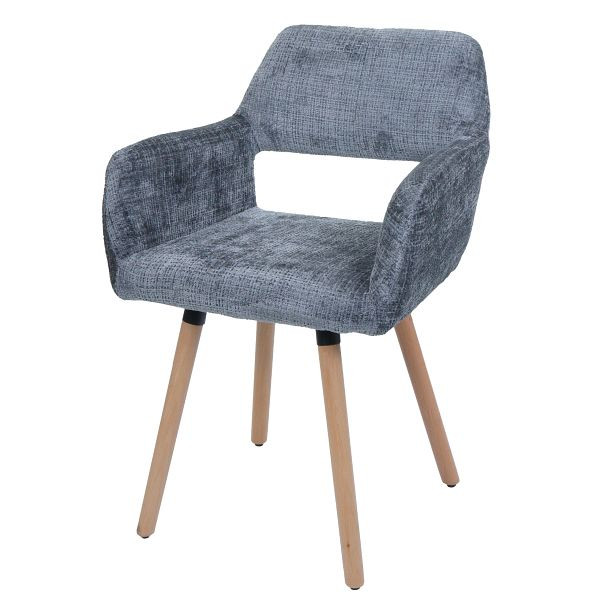 Mendler Esszimmerstuhl HWC-A50 II, Stuhl Küchenstuhl Polsterstuhl, Holz Stoff/Textil Chenille (465g/m²) FSC®, dunkelgrau, 108868