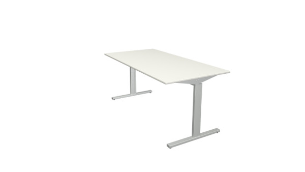 Kerkmann Schreibtisch Form 2 - B 1600 x T 800 x H 700-820 mm mit T-Fuß-Gestell in alusilber, weiß, 11020610