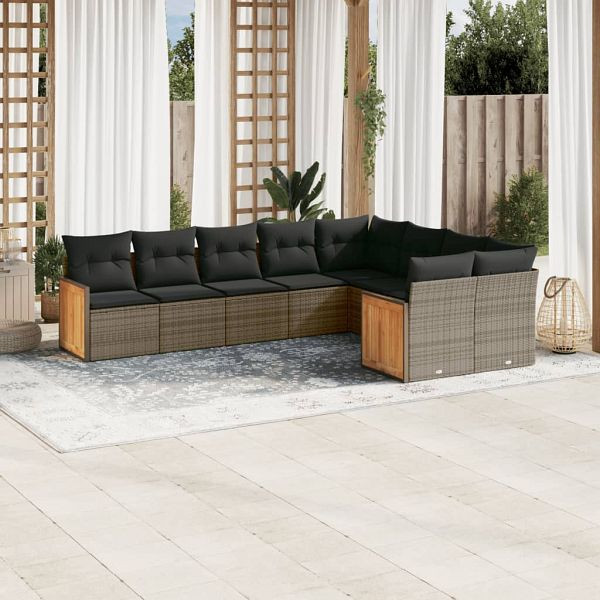 vidaXL 9-teilig Garten-Sofagarnitur mit Kissen Grau Poly Rattan, 3227985