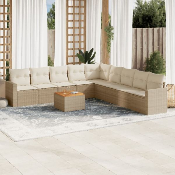 vidaXL 10-tlg. Garten-Sofagarnitur mit Kissen Beige Poly Rattan, 3256499