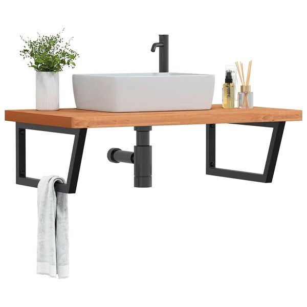 vidaXL Waschbeckenregal Wandmontage Stahl und Massivholz Buche, 3302531