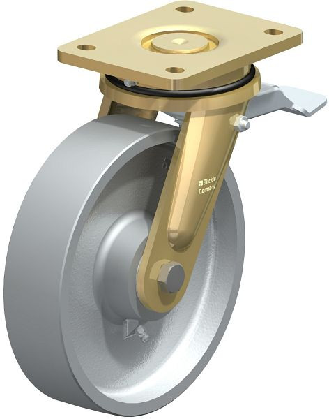 Blickle LS-G 200K-ST-RI4 Stahlgeschweißte Schwerlast-Lenkrolle, schwere Drehkranz-Ausführung mit Feststeller, Guss, Grau, 853099