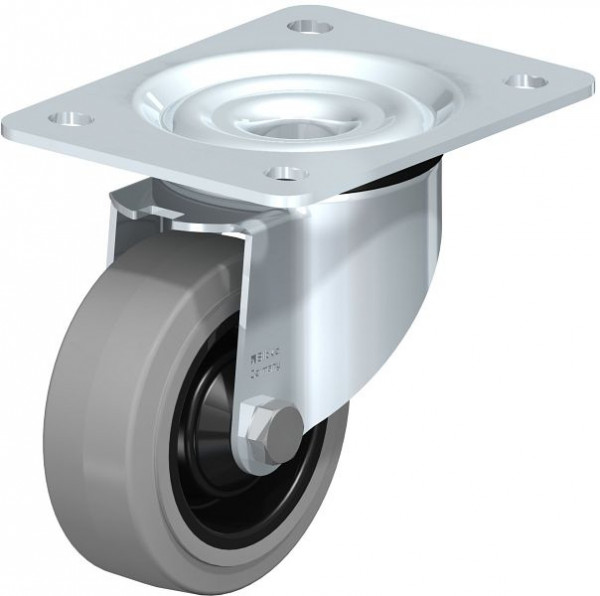 Blickle LK-POEV 100K-3-SG Stahlblech-Lenkrolle, schwere Ausführung, mit Anschraubplatte, Elastik-Vollgummi, Grau, 330209