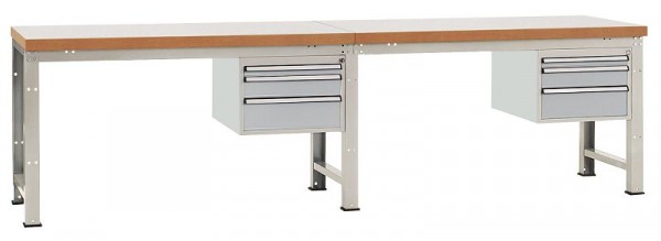 Manuflex Komplett-Werkbank Grund- und Anbau PROFI Standard mit Buche massiv-Platte, BxTxH = 2000 x 700 x 840 mm, Alusilber, WP5762.9006