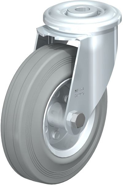 Blickle LER-VE 125R-SG Stahlblech-Lenkrolle mit Rückenloch, Vollgummi, Grau, 607663