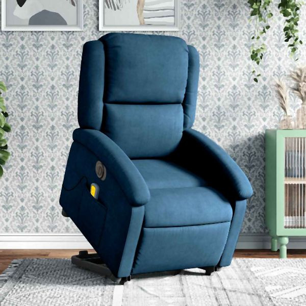 vidaXL Massagesessel mit Aufstehhilfe Elektrisch Blau Samt, 3204343