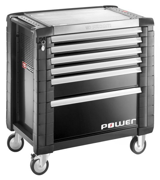 Facom Werkstattwagen JET+, 6 Schubfächer, 4 Module pro Schubfach, inkl. strombetriebene Schublade, schwarz (RAL 9004), JET.6GM4POWER