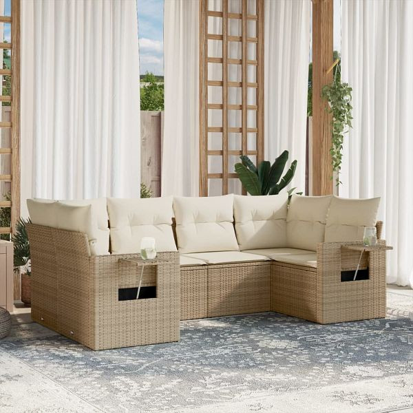 vidaXL 6-tlg. Garten-Sofagarnitur mit Kissen Beige Poly Rattan, 3252915