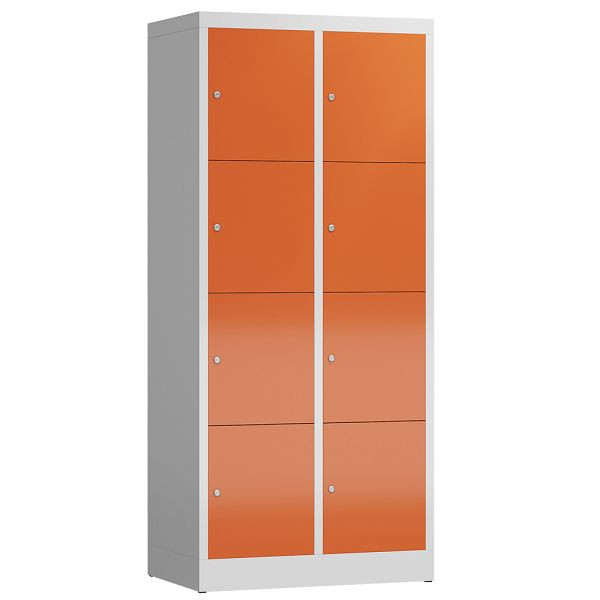 Lüllmann ClassiX Schließfachschrank, 2 Abteile à 4 Fächer, 1800 x 800 x 500 mm, lichtgrau/feuerrot, X-523424