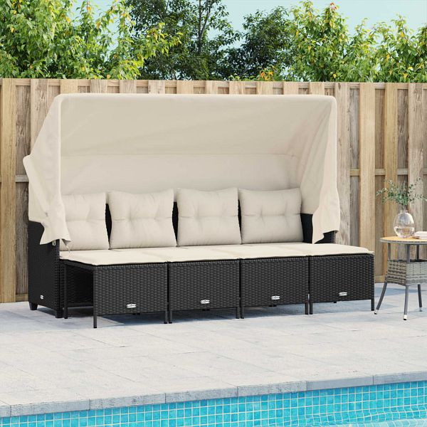 vidaXL 5-teilig Garten-Sofagarnitur mit Kissen Schwarz Poly Rattan, 3261539