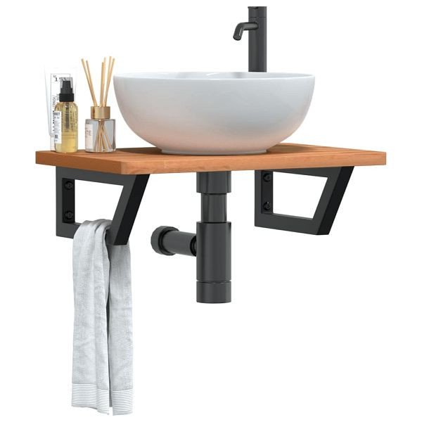 vidaXL Waschbeckenregal Wandmontage Stahl und Massivholz Buche, 3302371