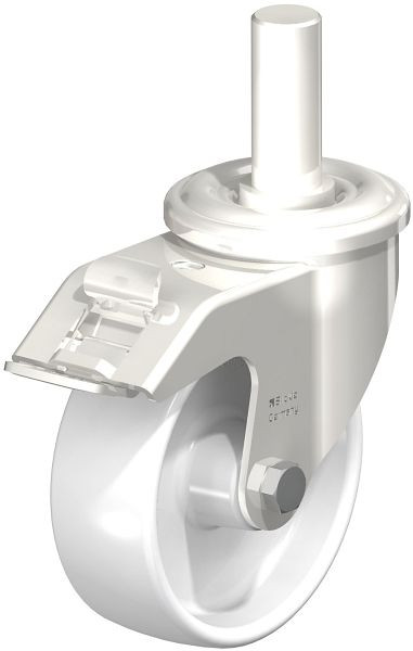 Blickle LEXZ-PO 100G-FI Edelstahl-Lenkrolle mit Zapfen & Feststeller, Polyamid, Weiß, 584342