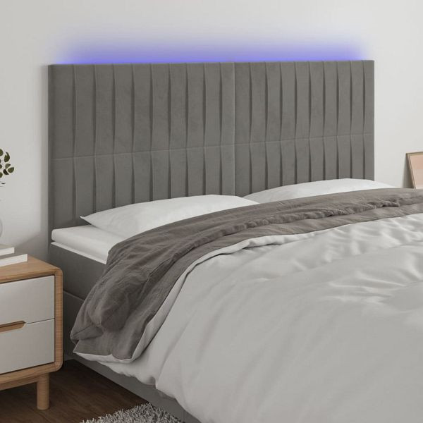 vidaXL LED Kopfteil Hellgrau 200x5x118/128 cm Samt, 3122728