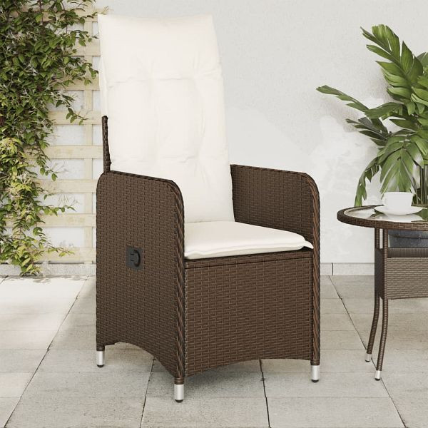 vidaXL Gartensessel mit Kissen 2 Stück Verstellbar Braun Poly Rattan, 365686