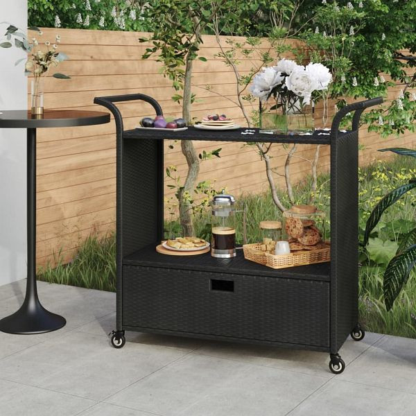 vidaXL Barwagen mit Schublade Schwarz 100x45x97 cm Poly Rattan, 316663