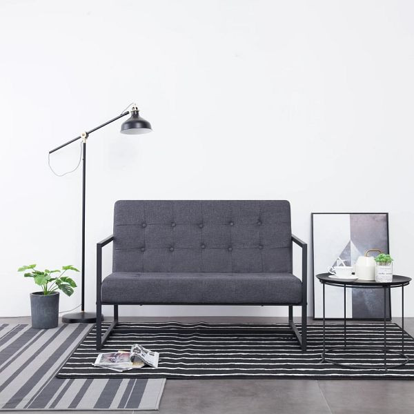 vidaXL 2-Sitzer-Sofa mit Armlehnen Dunkelgrau Stahl und Stoff, 282162