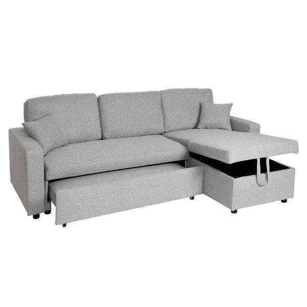 Mendler Ecksofa mit Bettkasten HWC-L17, Couch Sofa L-Form, Liegefläche Nosagfederung 228cm, grau, 98310+98311