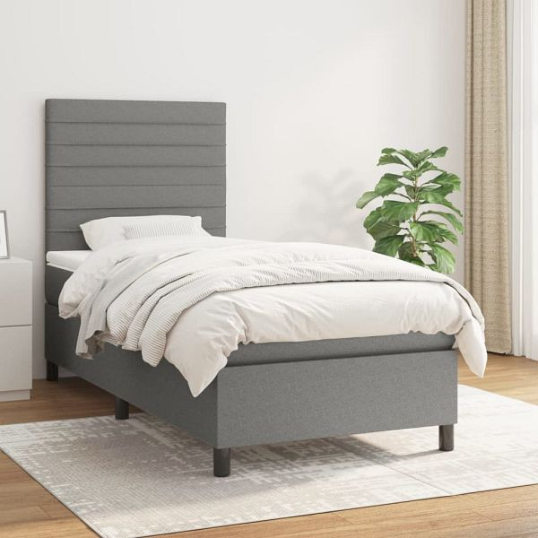 vidaXL Boxspringbett mit Matratze Dunkelgrau 100x200 cm Stoff, 3141834