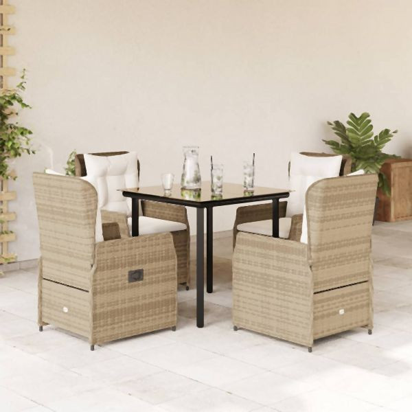 vidaXL 5-tlg. Garten-Essgruppe mit Kissen Beige Poly Rattan, 3262890