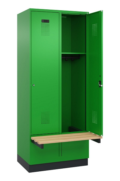 C+P Spind Evolo PLUS, 2 Abteile, 1950x800x815mm, 6037/6037, Zylinderschloss, Sitzfläche Holz, mit Sockel, 049040-22 S10053