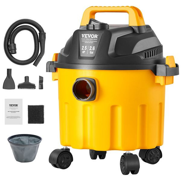 VEVOR Nass-Trockensauger Staubsauger Industriesauger, 10L 2,5PS mit Düsen Gelb, SYGSZKXCQ10LIYALNV2