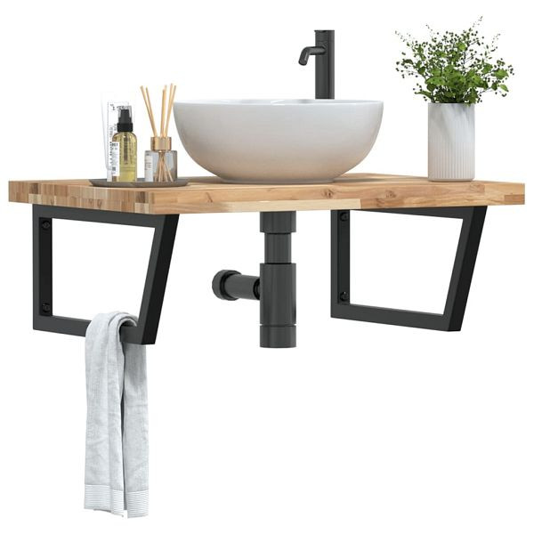 vidaXL Waschbeckenregal Wandmontage Stahl und Akazienholz, 3302911