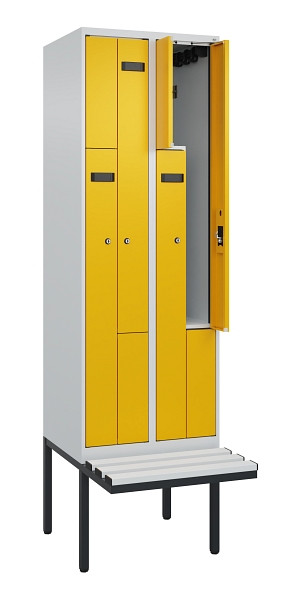 C+P Z-Spind Evolo PLUS, Bank, 4 Fächer, 2120x600x815mm, 7035/1004, Zylinderschloss, Material Sitzfläche Kunststoff, 0490437-204 S10075