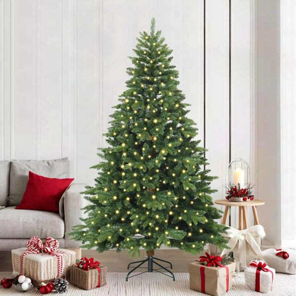 vidaXL Künstlicher Weihnachtsbaum mit 300 LEDs Grün 210 cm PE und PVC, 3397558