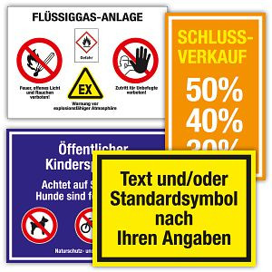 Moedel Hinweisschild mit Text, Symbol und/oder Logo nach Angabe, Kunststoff, bis 300x200mm, 93916