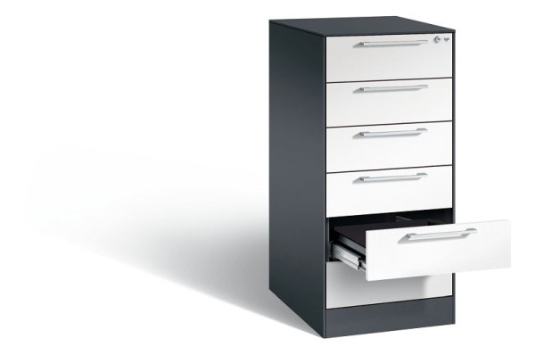 C+P Karteischrank Asisto, H1010xB440xT600mm, Farbe: Schwarzgrau / Verkehrsweiß, Bügelgriff, 146245-622 S10020