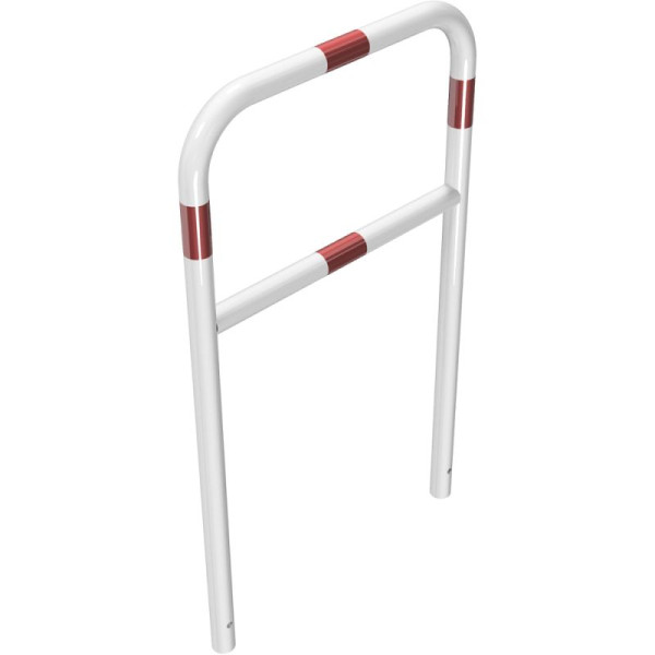 Stein HGS Anlehnbügel/Absperrbügel -Sylt-, 1200mm/800mm/700mm, weiß beschichtet mit rot reflektierenden Leuchtstreifen, mit Querholm, Bügel: Ø 48 mm, 448.21b-wr