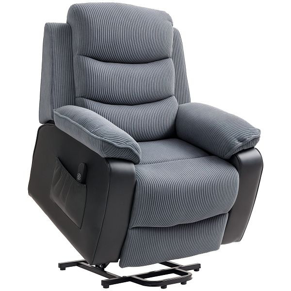HOMCOM Aufstehsessel mit weichem Cordbezug, Recliner-Sessel mit Fernbedienung und Seitentaschen, Dunkelgrau, 713-178V90CG