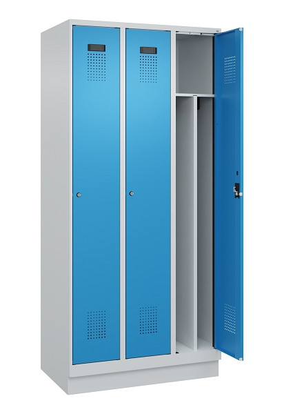 C+P Spind Evolo PLUS, mit Sockel, 3 Abteile, 1950x900x500mm, 7035/5012, Verschluss Zylinderschloss, 049020-30F S10034