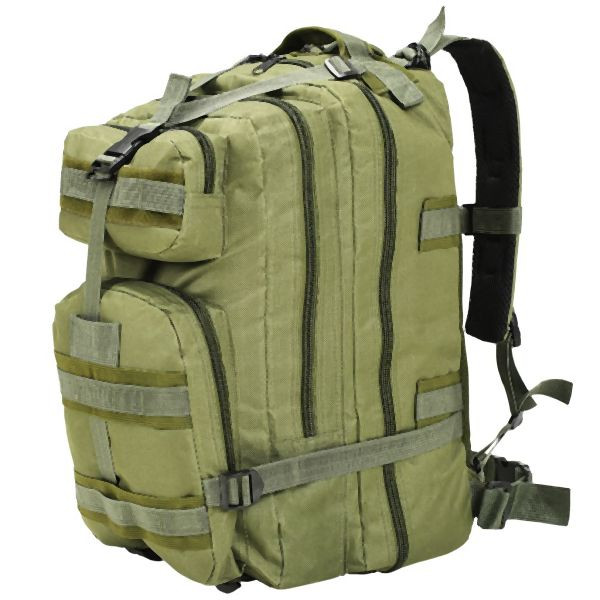 vidaXL Rucksack im Army-Style 50 L Olivgrün, Abmessungen: 30 x (15 + 10 + 8) x 50 cm (B x T x H), 91382