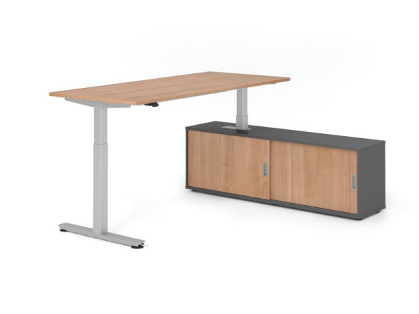 Hammerbacher Schreibtisch XMST19, 180x80cm, Platte: Nussbaum, T-Fuß Gestell Silber, Höhe: 71 - 120 cm, Graphit / Nussbaum, VXMST19SB/N/S/G/N